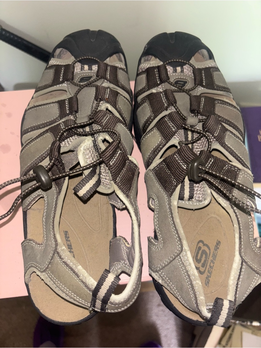 Skechers Men's Gray and Brown Sport Sandals with Bungee Lacing